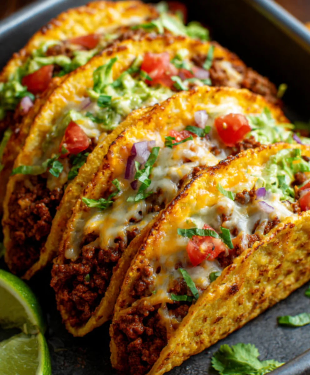 Oven-Baked Cheesy Beef Tacos-Crispy & Loaded