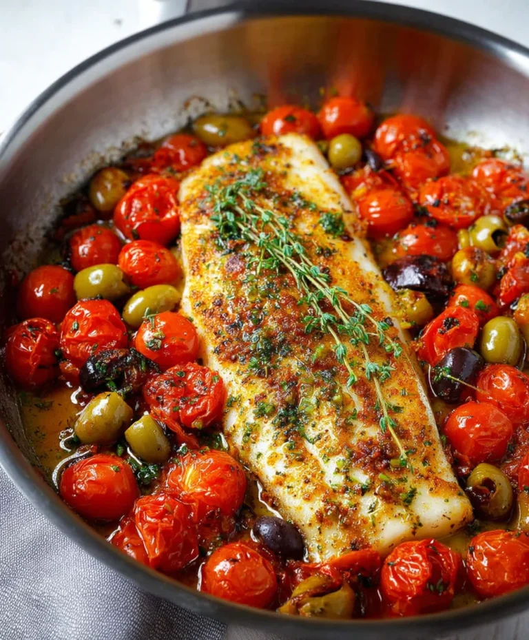 Easy Baked Fish with Cherry Tomatoes & Olives