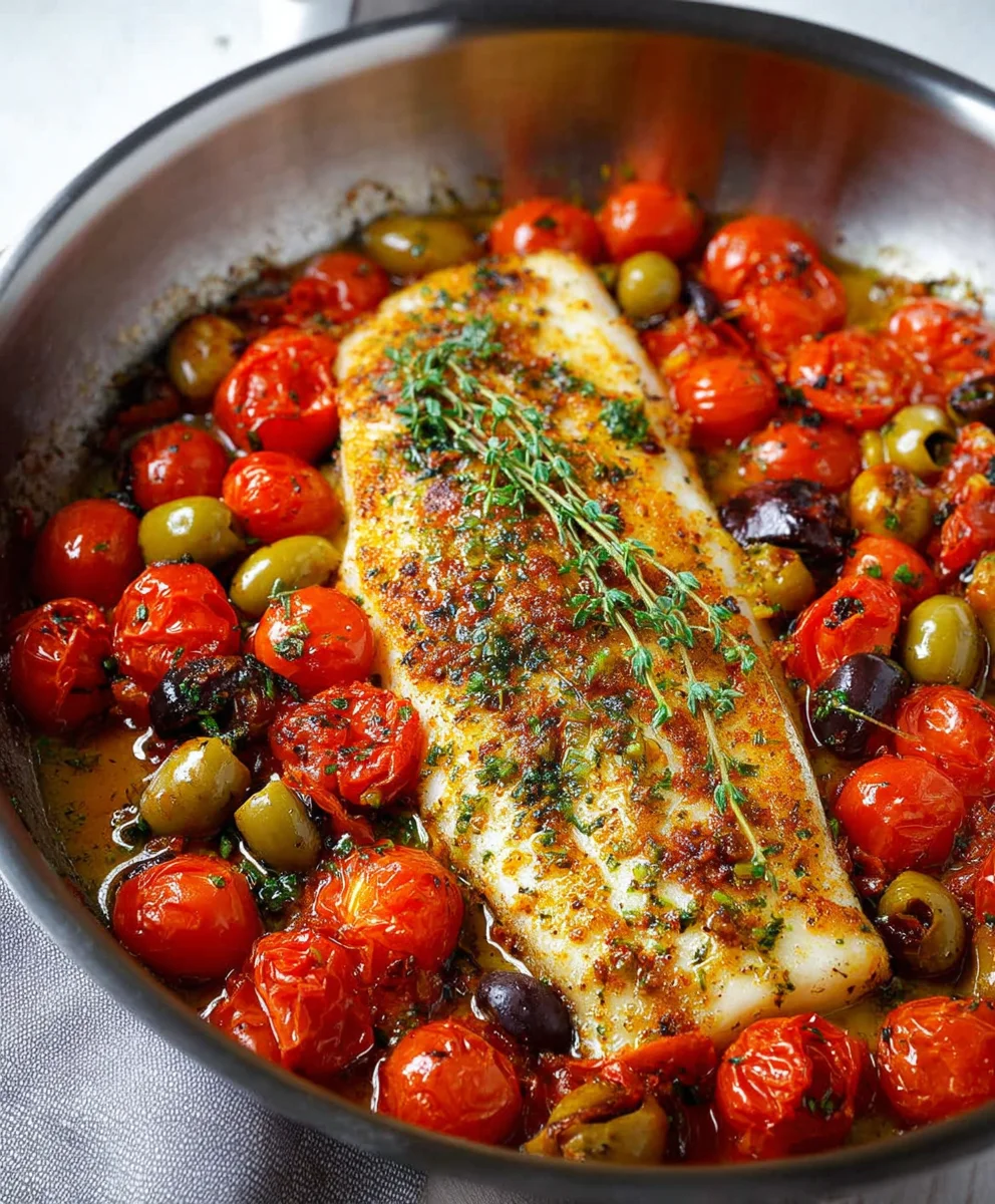 Easy Baked Fish with Cherry Tomatoes & Olives