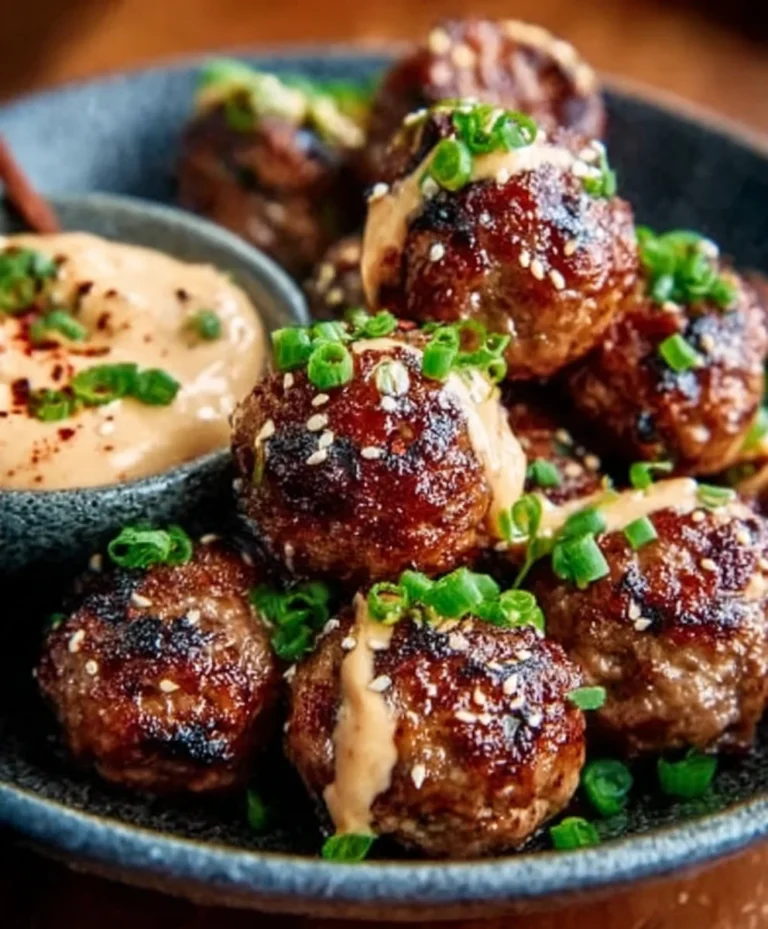 Korean BBQ Beef Meatballs Spicy Mayo Dip Recipe