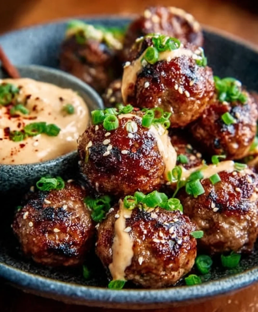 Korean BBQ Beef Meatballs Spicy Mayo Dip Recipe
