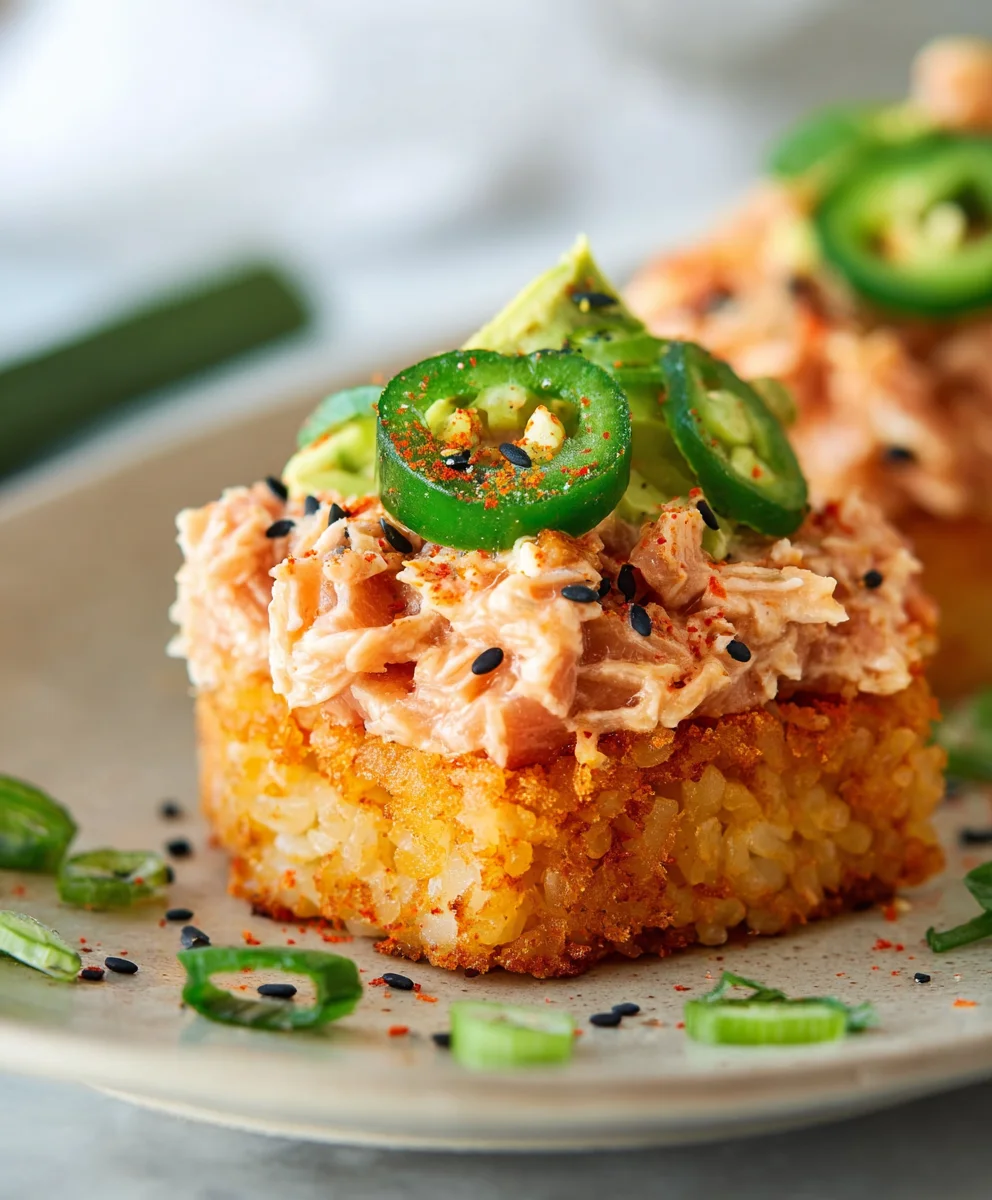 Spicy Tuna Crispy Rice Bites - Easy Appetizer