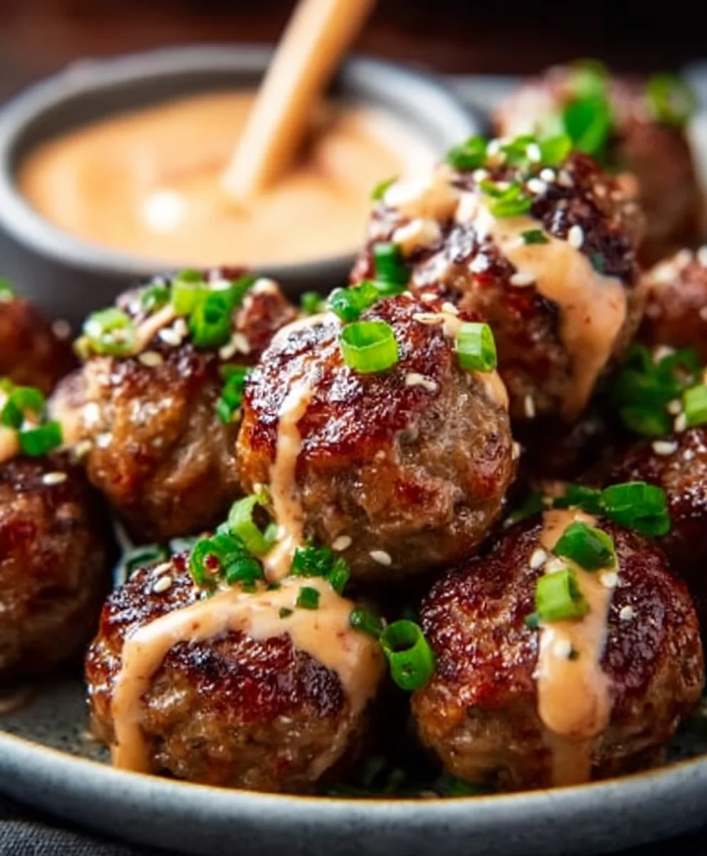 Korean BBQ Beef Meatballs Spicy Mayo Dip Recipe