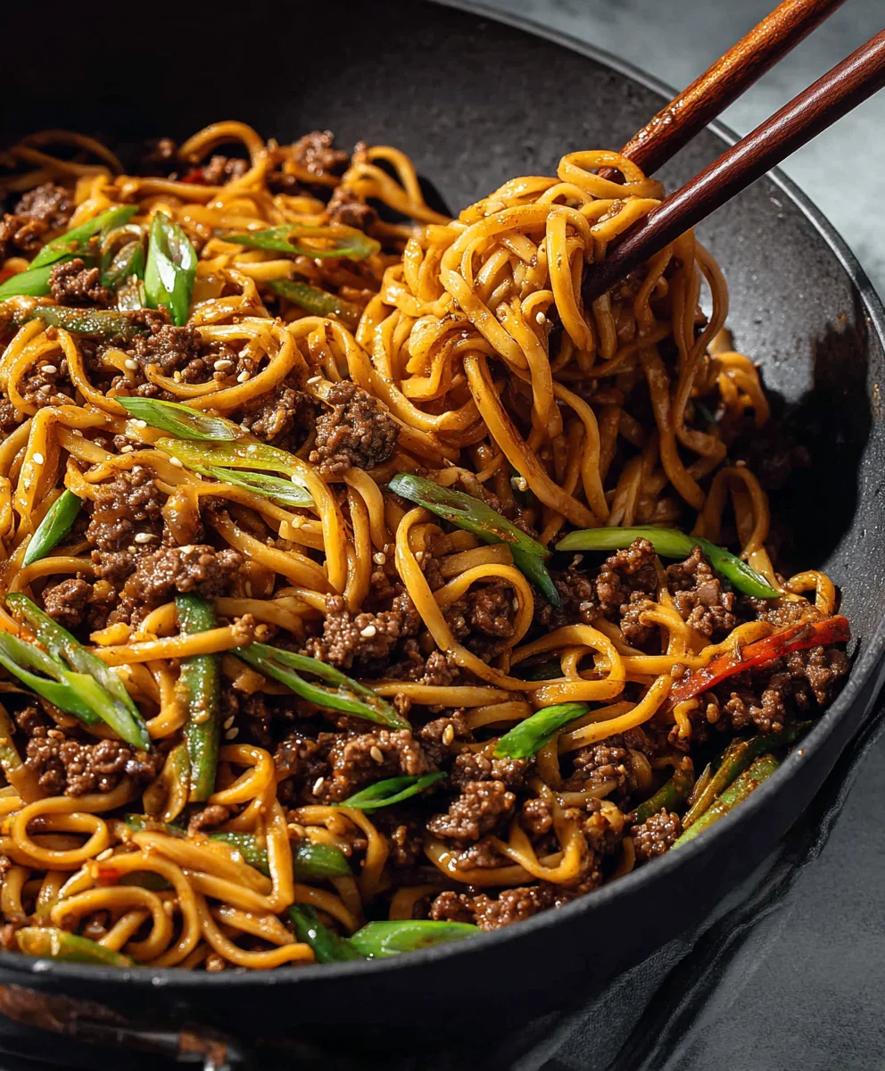 Easy Mongolian Ground Beef Noodles Recipe