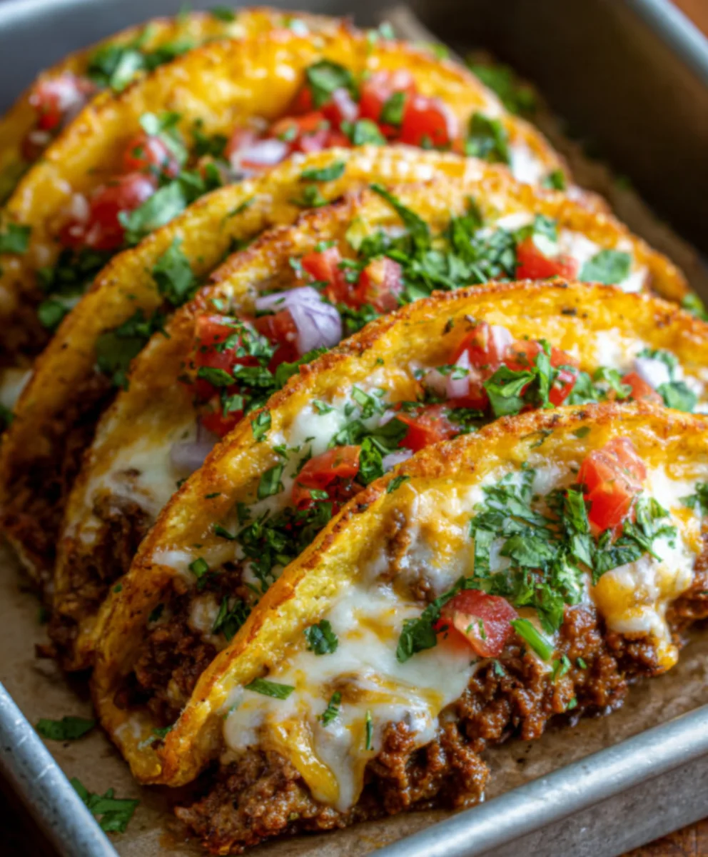 Oven-Baked Cheesy Beef Tacos-Crispy & Loaded
