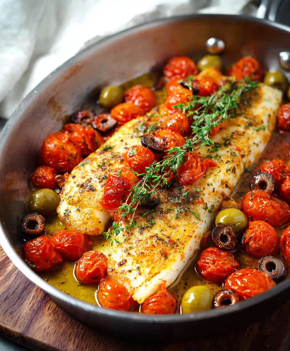 Easy Baked Fish with Cherry Tomatoes & Olives