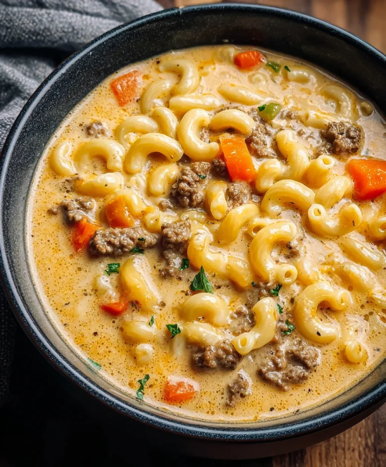 Cheeseburger Macaroni Soup – Creamy Beef Comfort