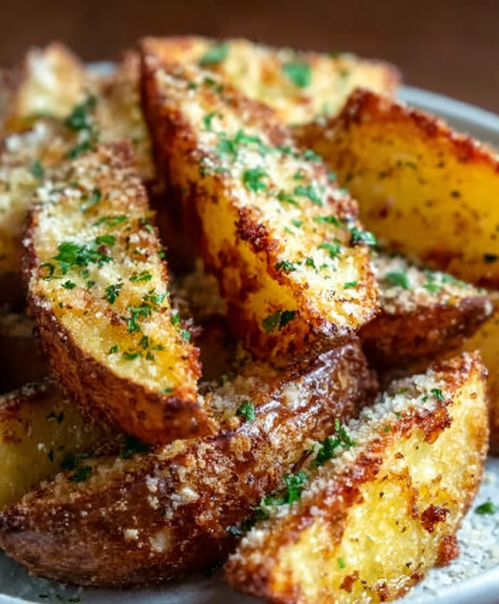 Garlic Parmesan Potato Wedges-Crispy Baked Side