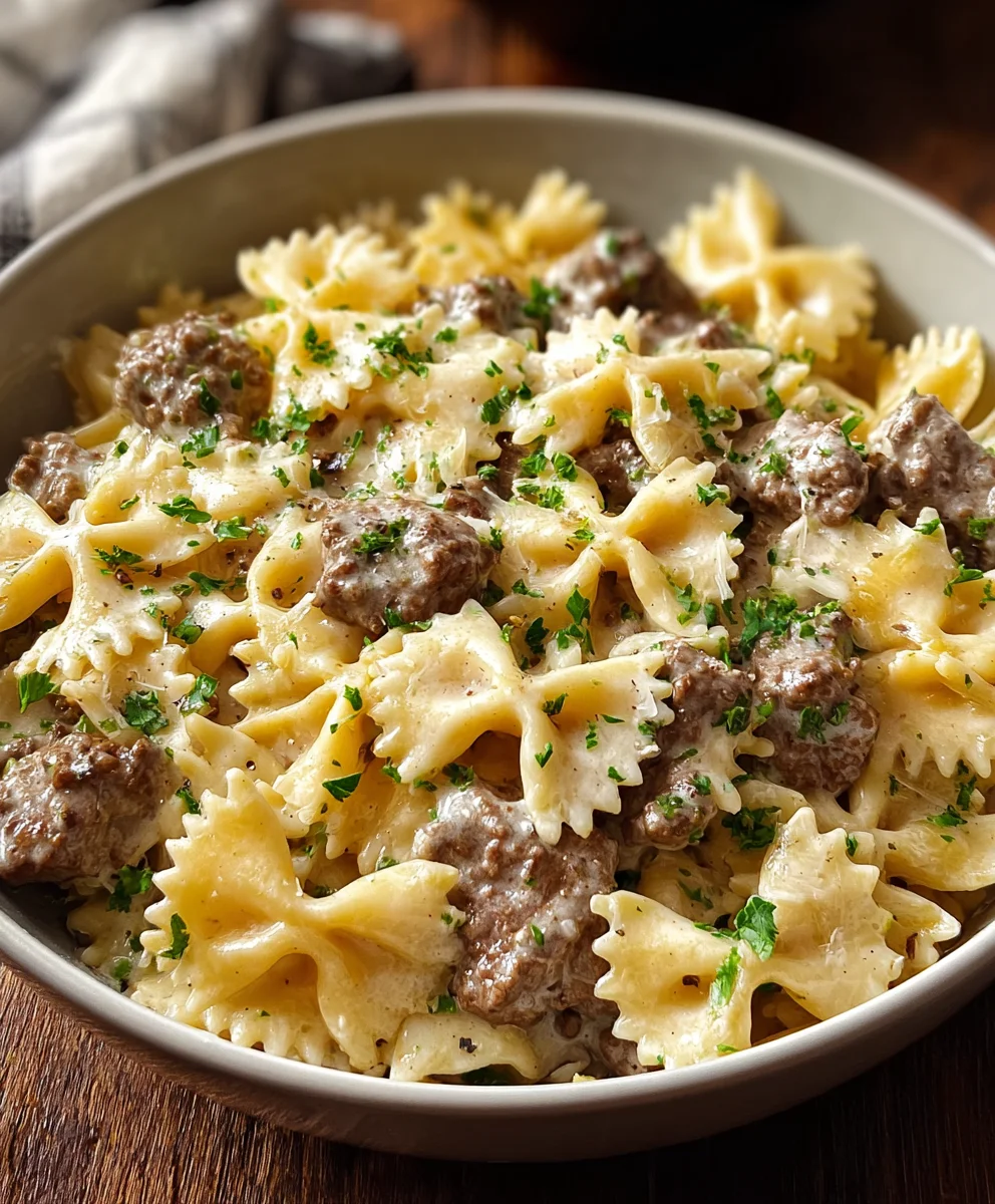 Easy Beef Bowtie Pasta Alfredo Recipe