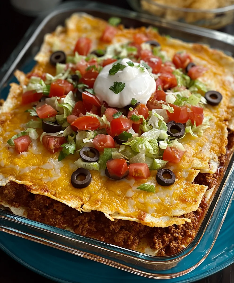 Easy Layered Beef Taco Bake Recipe