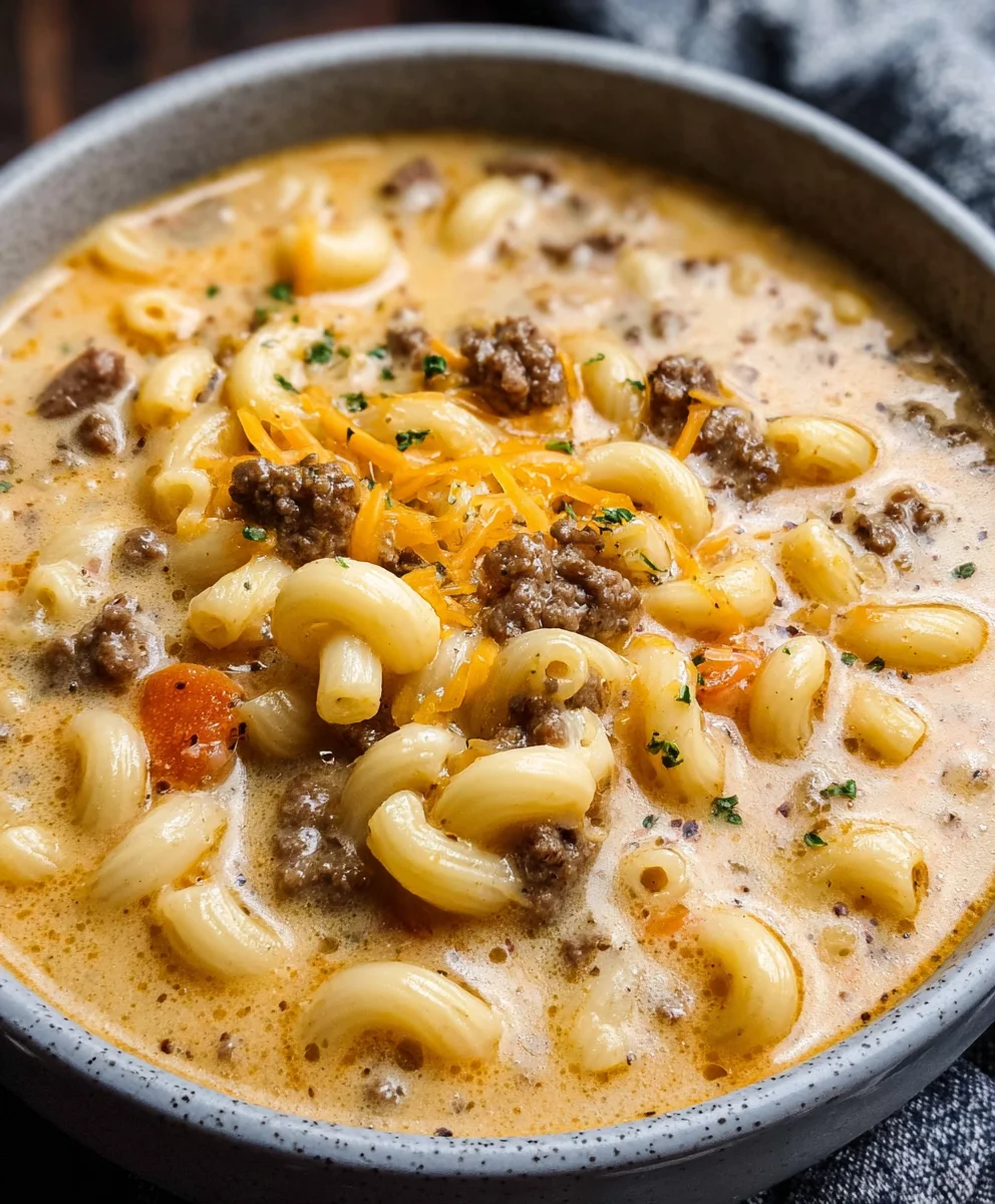 Cheeseburger Macaroni Soup - Creamy Beef Comfort
