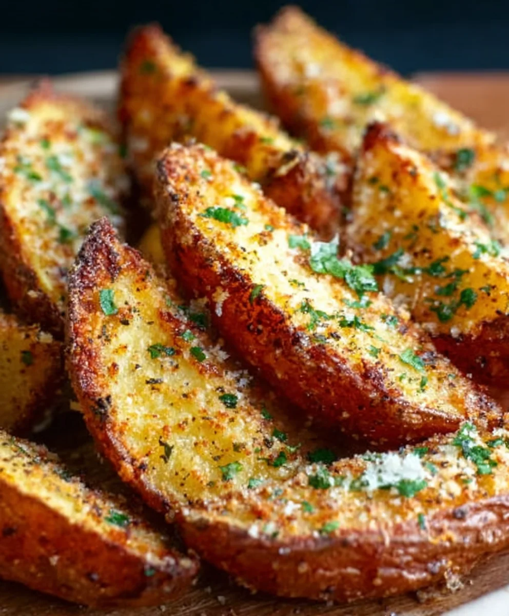 Garlic Parmesan Potato Wedges-Crispy Baked Side