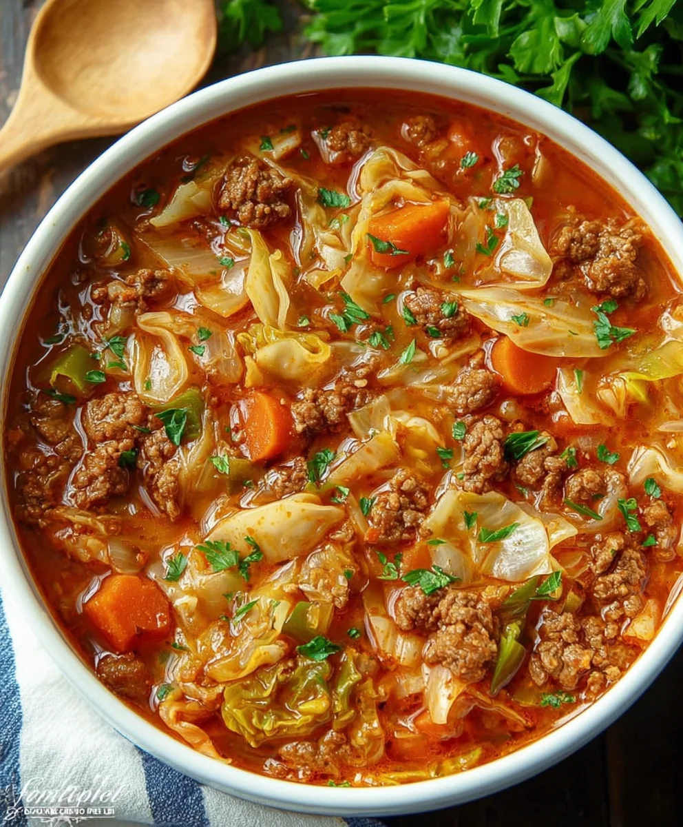 Easy Cabbage Roll Soup Recipe - Hearty Beef Delight