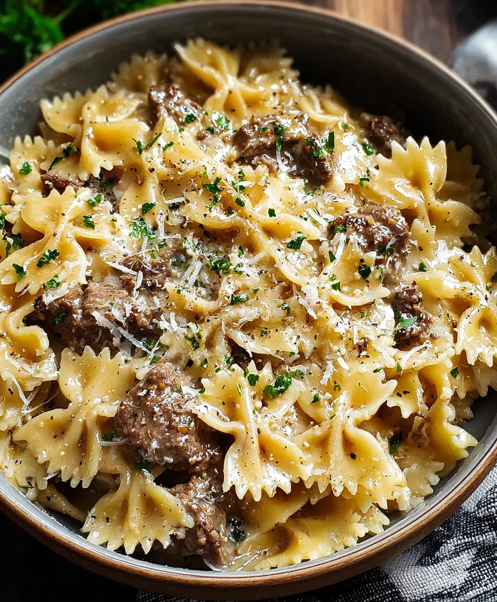 Creamy Parmesan Garlic Beef Pasta - Easy Recipe