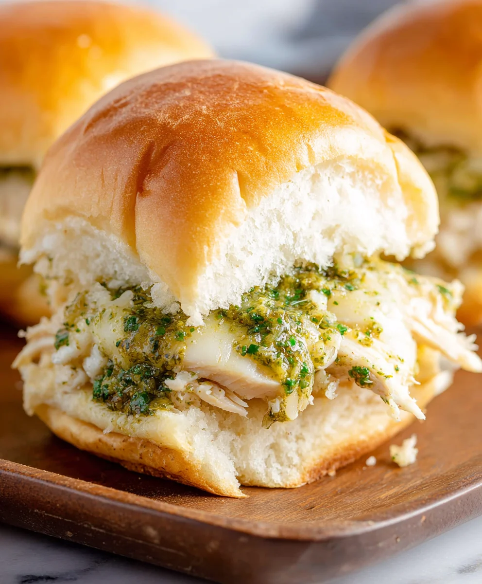 Cheesy Garlic Pesto Chicken Sliders-Easy Dinner