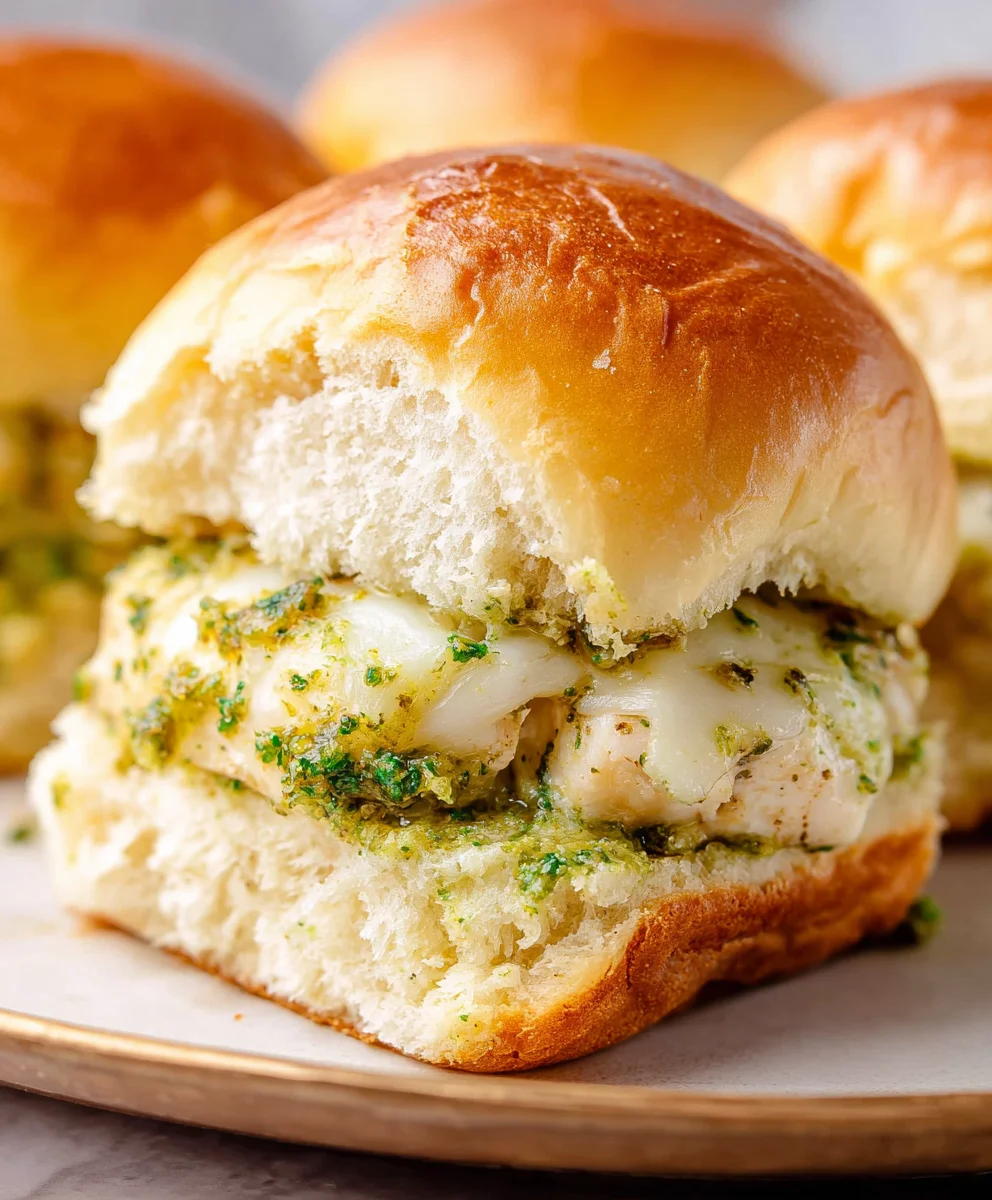Cheesy Garlic Pesto Chicken Sliders-Easy Dinner
