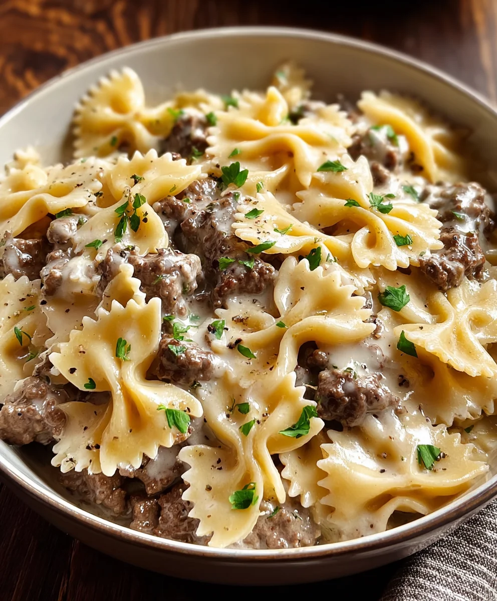 Easy Beef Bowtie Pasta Alfredo Recipe