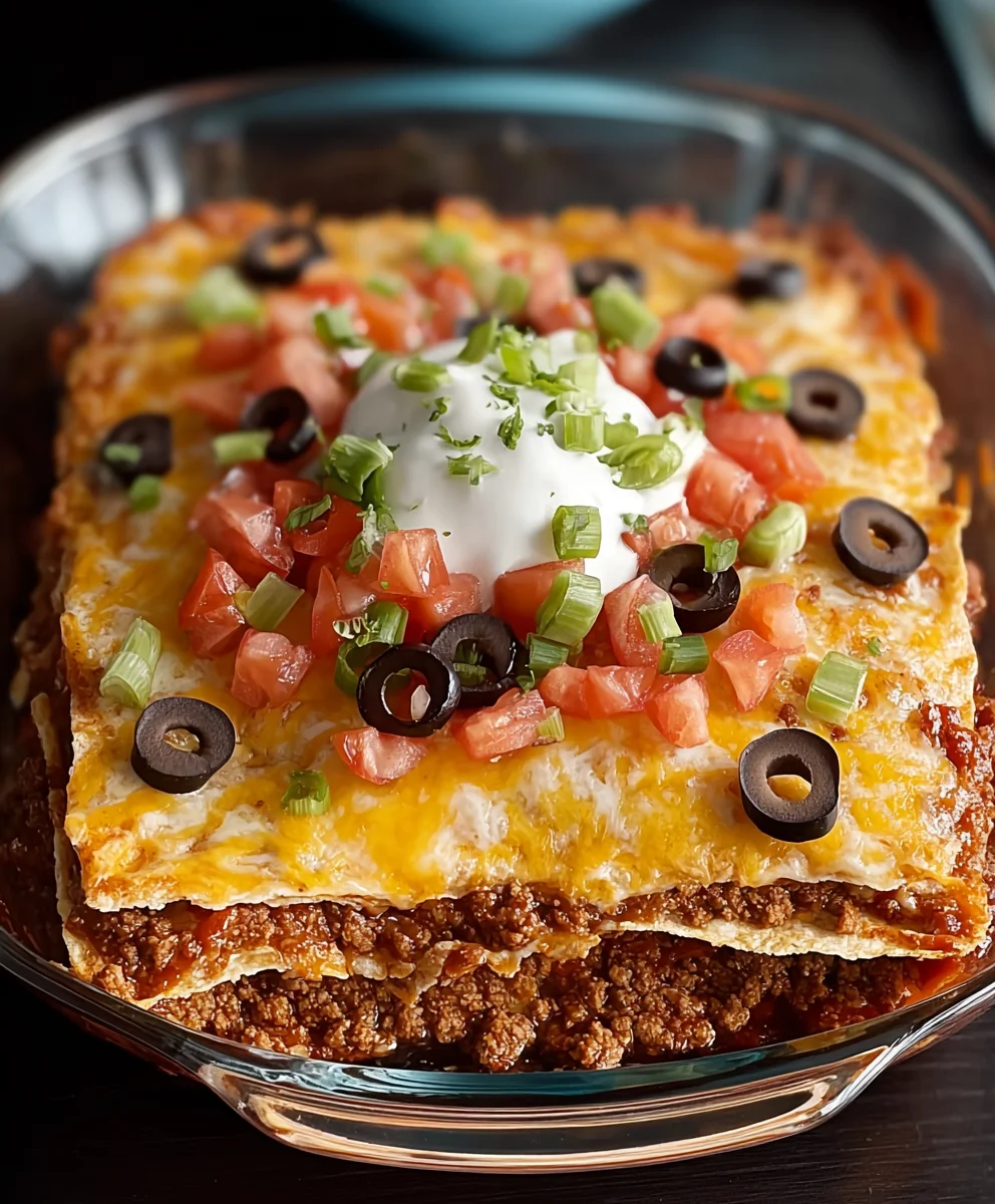 Easy Layered Beef Taco Bake Recipe