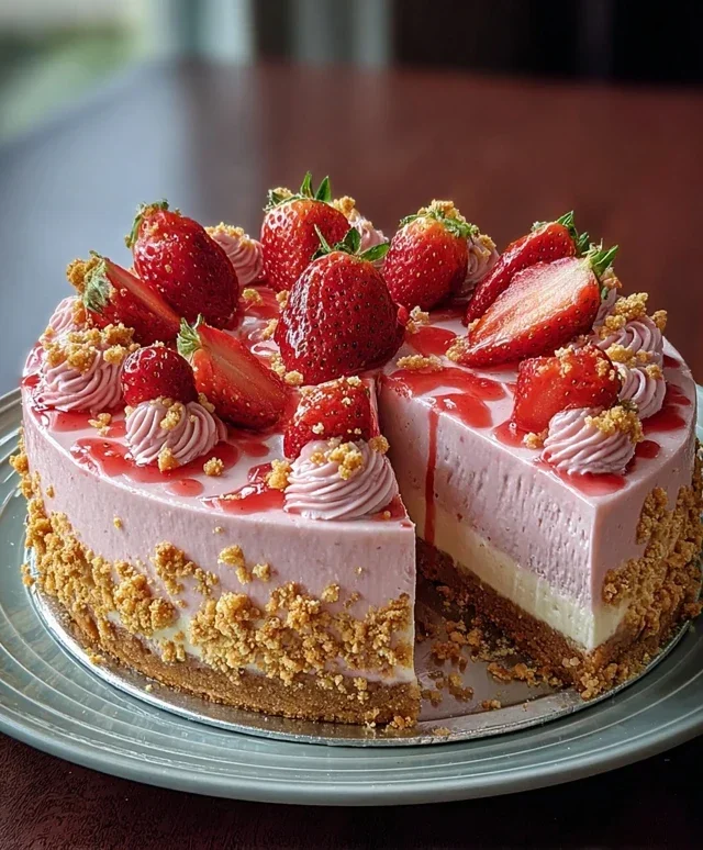 Pink Strawberry Crunch Cheesecake