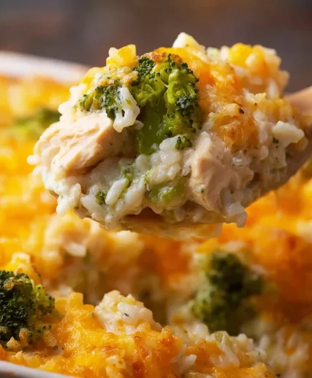 Creamy Chicken Broccoli Rice Cheese Casserole