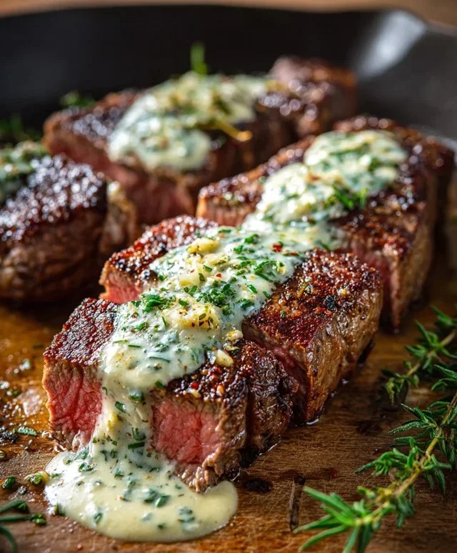 Garlic Butter Steak With Parmesan Cream Sauce