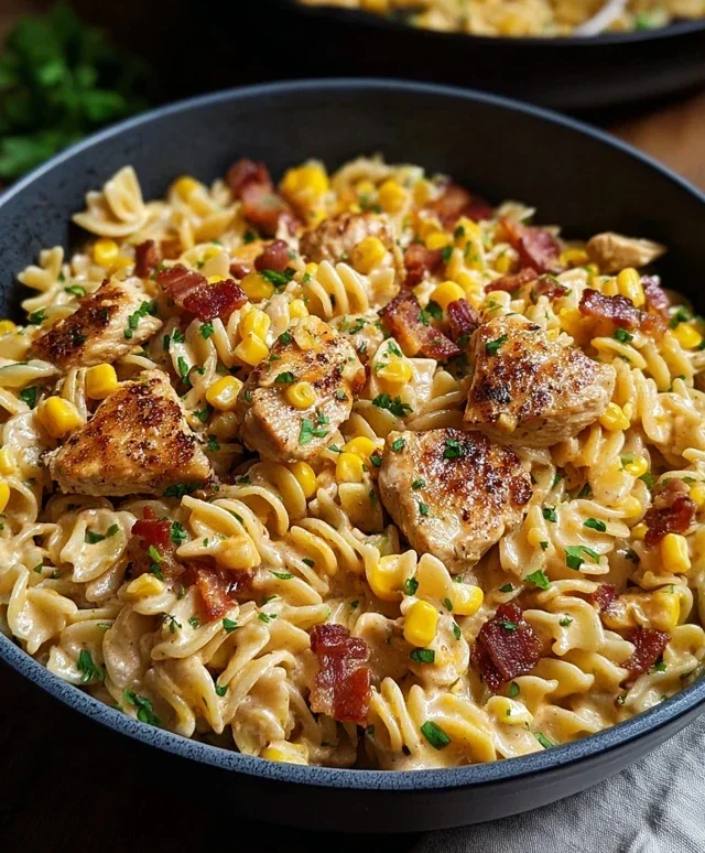 Creamy Chicken and Corn Pasta with Beef Beef Bacon