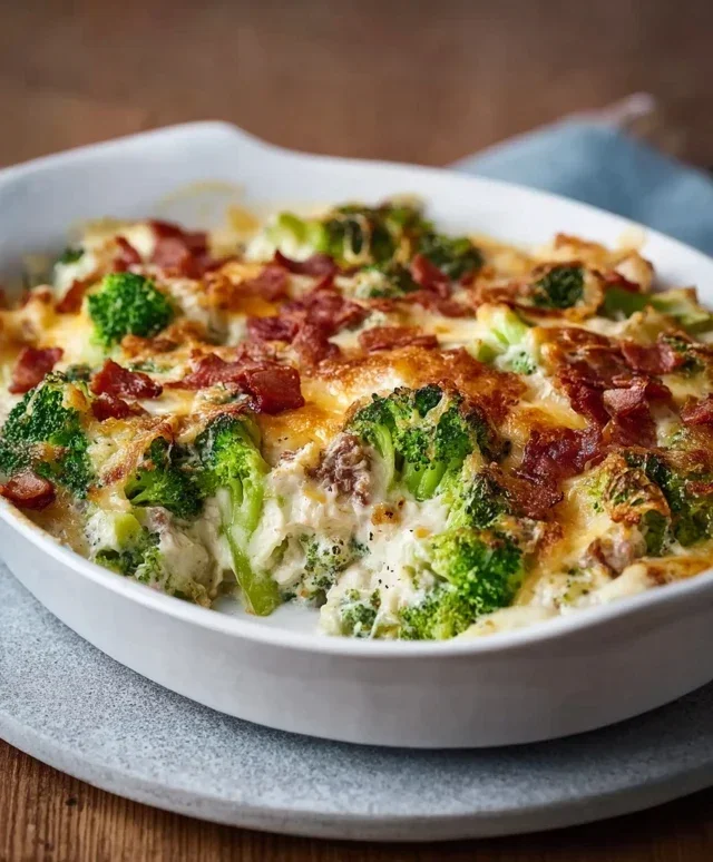 Creamy Low Carb Chicken Casserole with Broccoli and Beef Beef Bacon