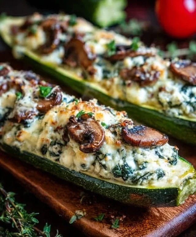 Spinach, Mushroom, and Ricotta Stuffed Zucchini Boats Recipe