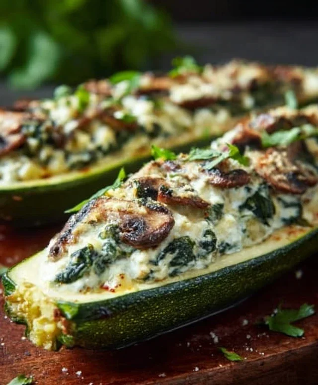 Spinach, Mushroom, and Ricotta Stuffed Zucchini Boats Recipe