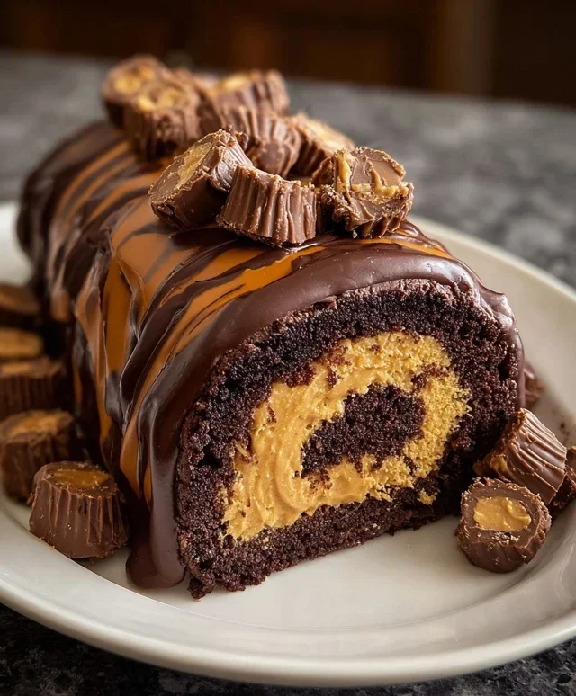 Peanut Butter Cup Chocolate Roll Cake