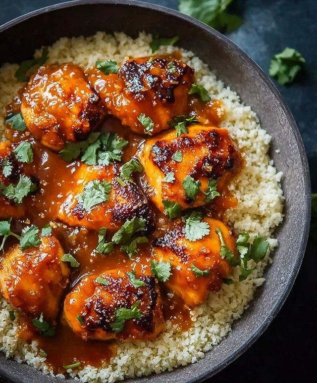 Sweet and Sticky 3 Ingredient Apricot Chicken with Cauliflower Rice