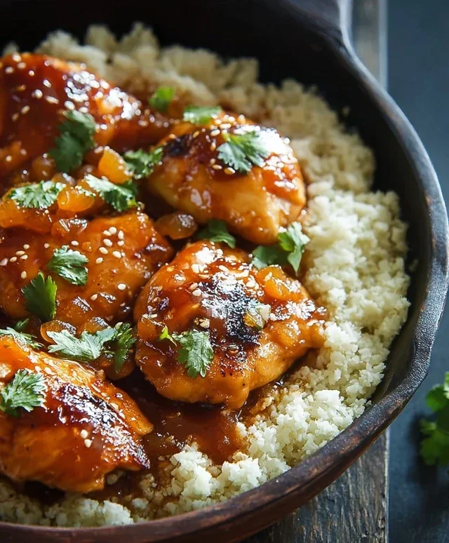 Sweet and Sticky 3 Ingredient Apricot Chicken with Cauliflower Rice