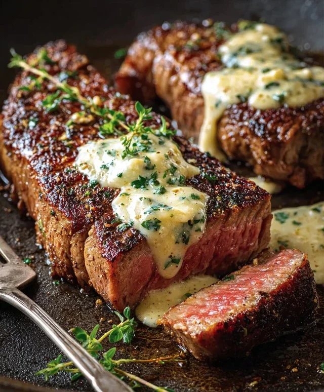 Garlic Butter Steak With Parmesan Cream Sauce