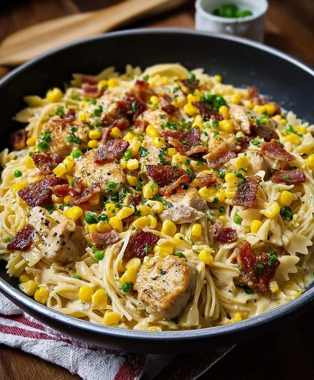 Creamy Chicken and Corn Pasta with Beef Beef Bacon