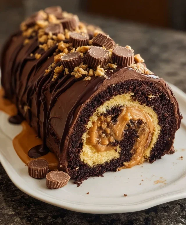 Peanut Butter Cup Chocolate Roll Cake