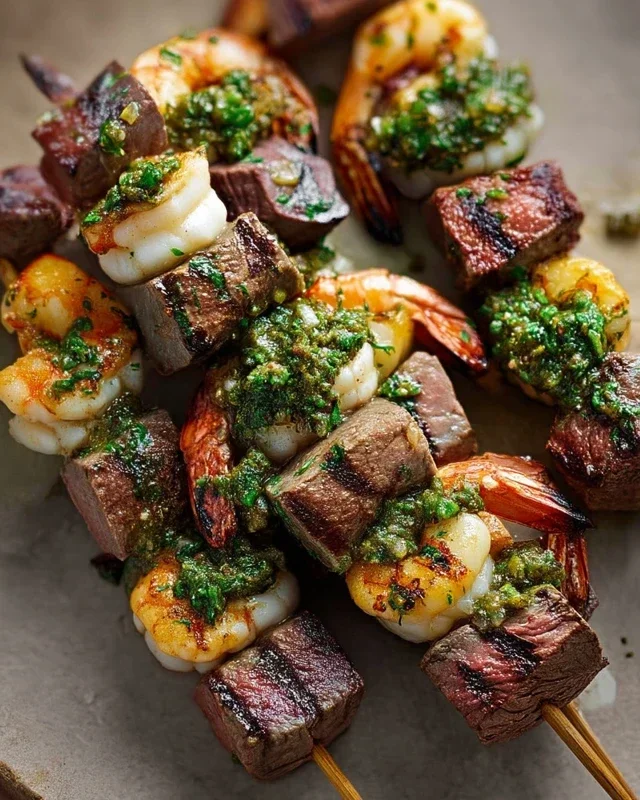 Surf and Turf Kabobs with Chimichurri Sauce