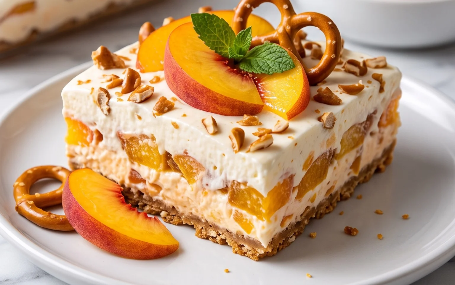 Peach Pretzel Salad Dessert