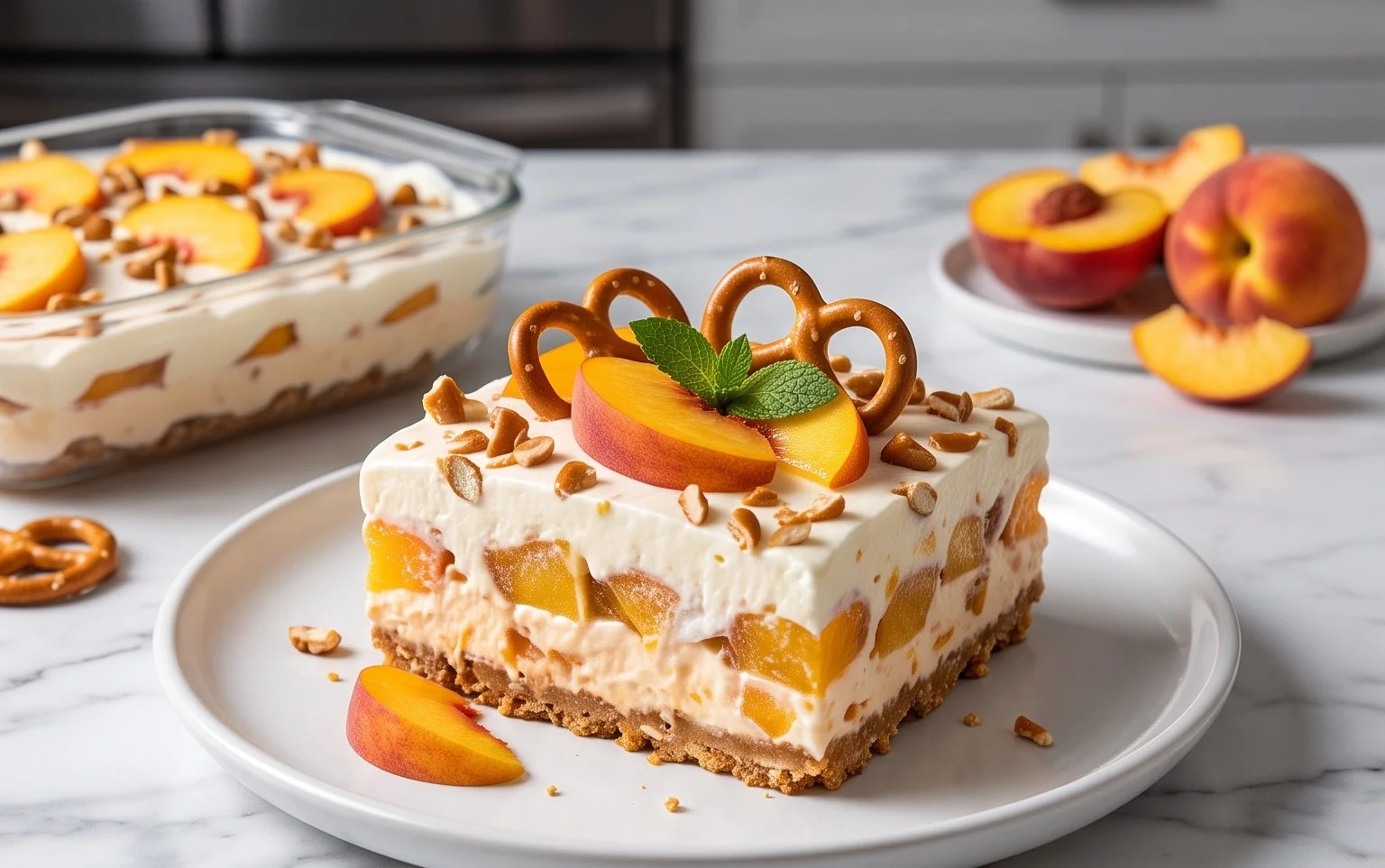 Peach Pretzel Salad Dessert