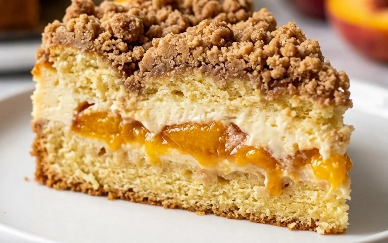 Peach Cream Cheese Cake with Streusel Topping