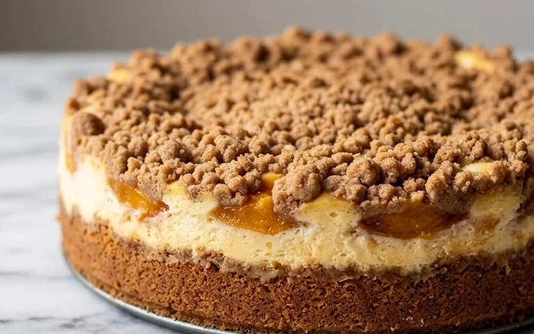 Peach Cream Cheese Cake with Streusel Topping