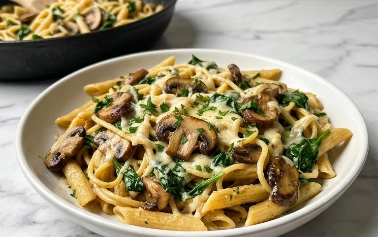 Parmesan Spinach Mushroom Pasta Skillet