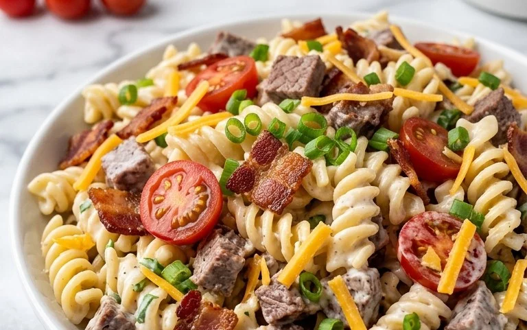 Beef Bacon Ranch Pasta Salad