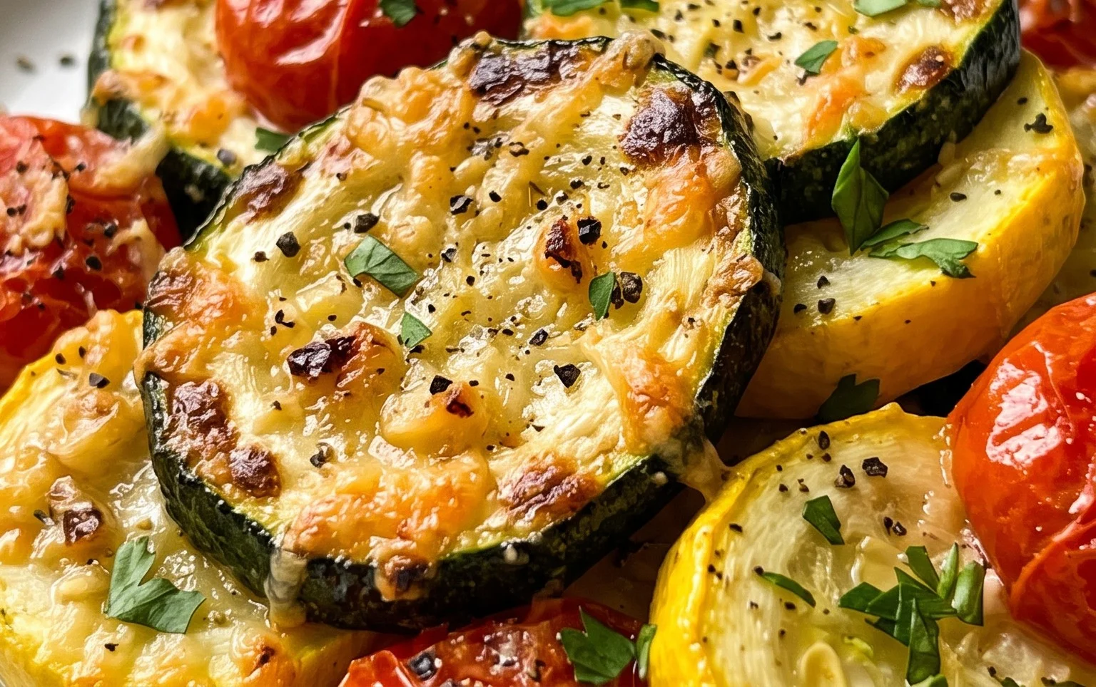 Roasted Garlic-Parmesan Zucchini, Squash and Tomatoes